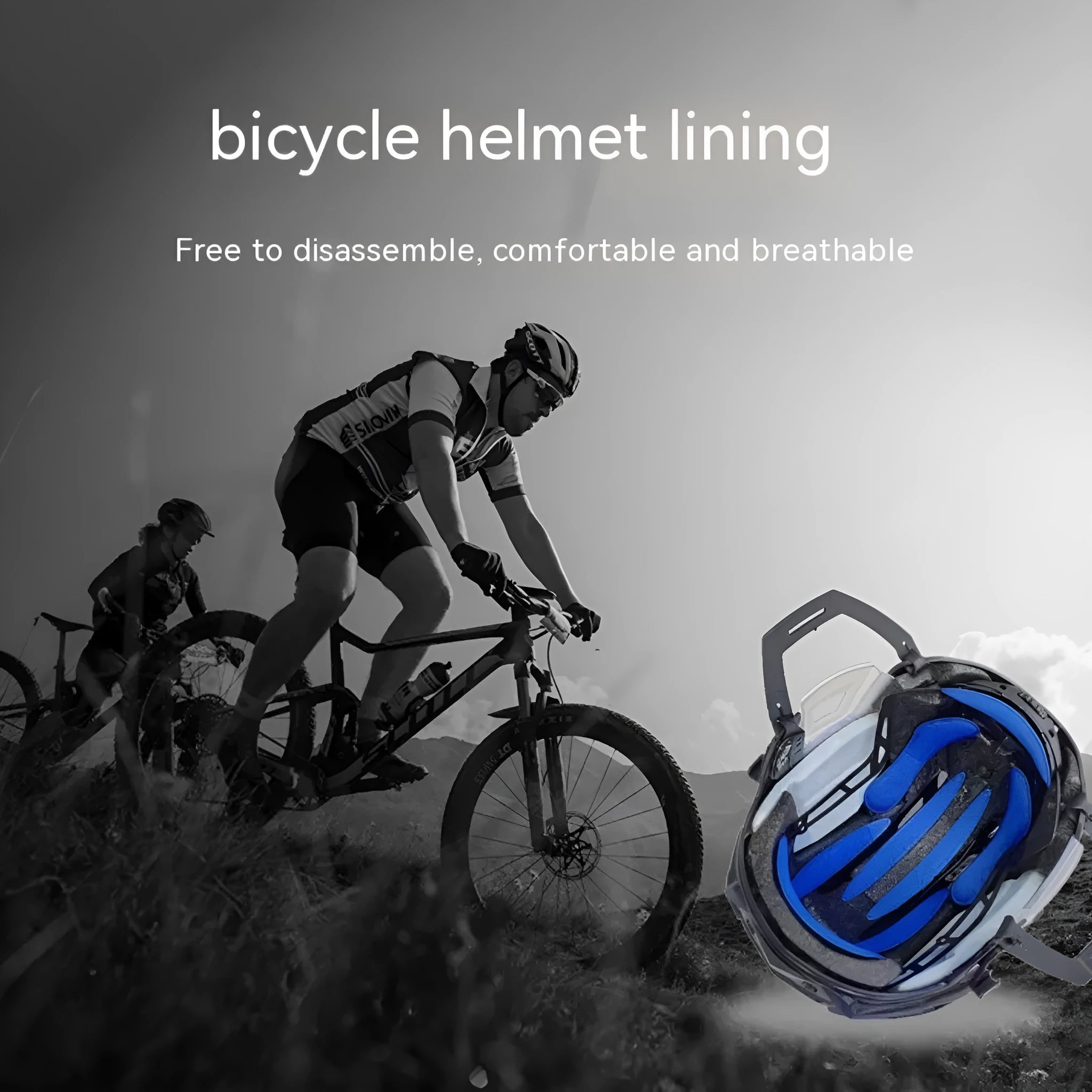 Universal cycling helmet sponge liner with Velcro chin pad in blue, black, red, or grey