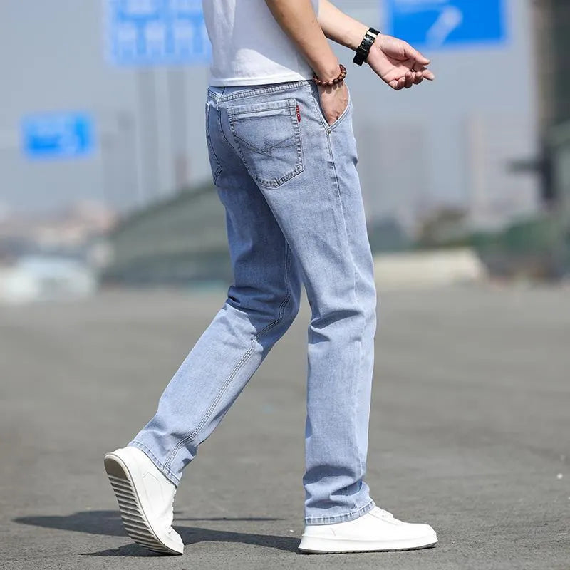 Men's smoky gray jeans with straight-leg cut and low-waist design