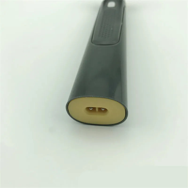 Black wireless rechargeable men's shaver with LED light on a compact stainless steel blade head