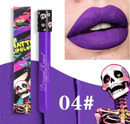 Halloween metallic lip gloss in skull test tube packaging with waterproof formula