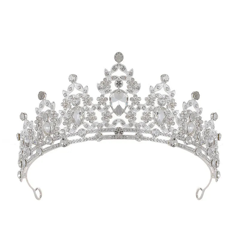 Baroque bride crown headdress with rhinestone detailing in silver and gold colour variations
