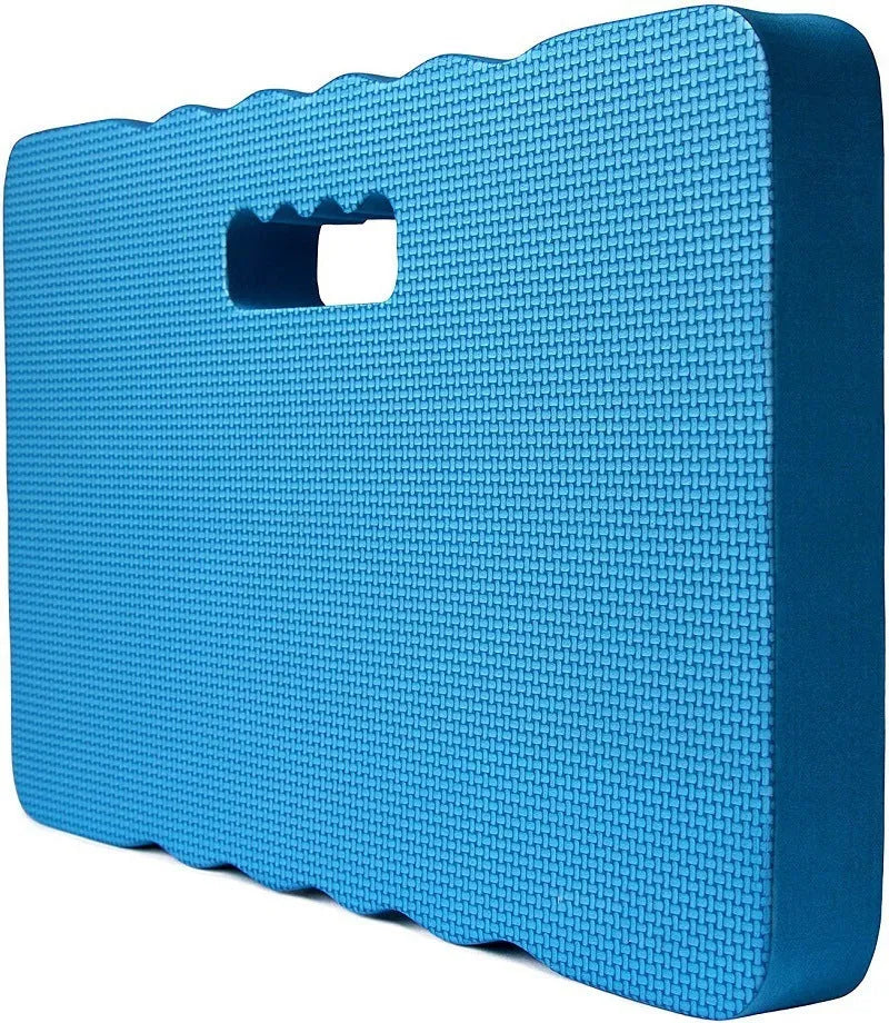 Blue plastic garden kneeler and seat mat with thick foam cushion for outdoor use.