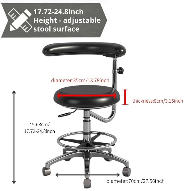 Black leather dental examination chair with manual hydraulic lift mechanism