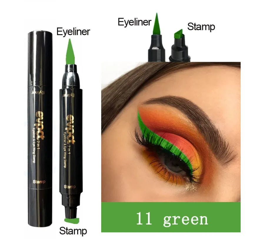 Evpct double colour seal eyeliner pen 15.5g in brown, green, pink, purple, blue, red, and black shades