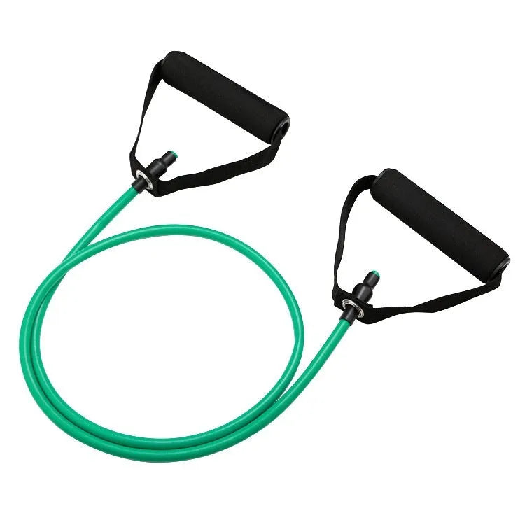 Adjustable chest expander fitness equipment with yellow, green, red, blue, and black TPE tension ropes.