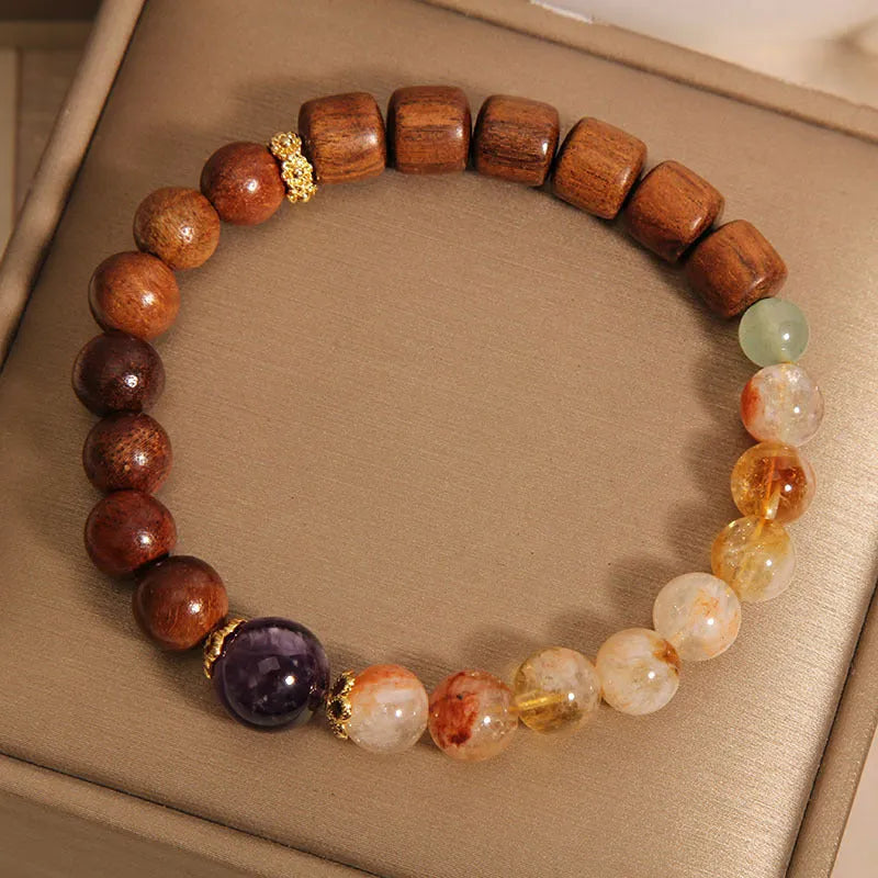 Yellow tower crystal and ebony amethyst women's bracelet with pearl rhinestone pastoral design