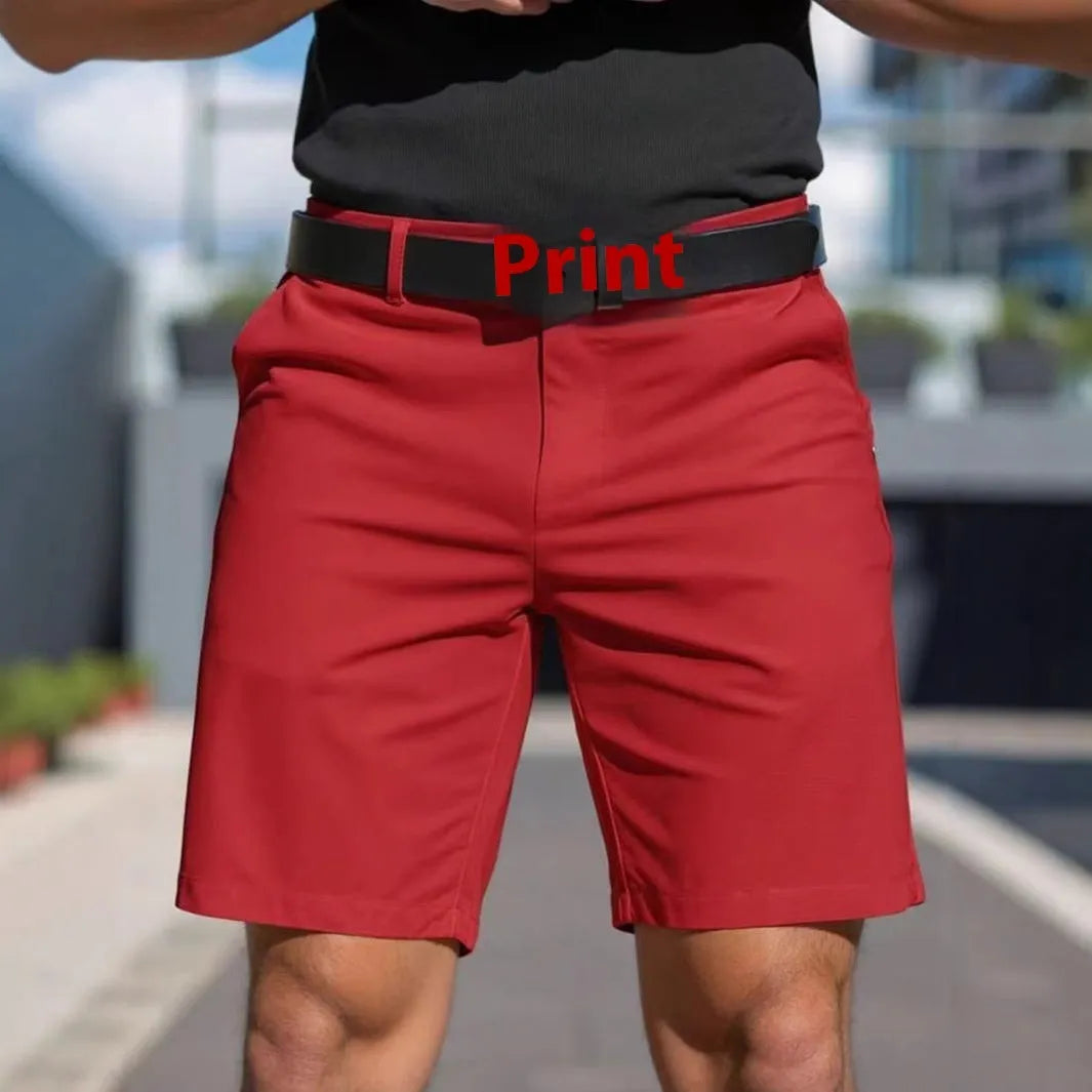 Men's solid colour elastic shorts trousers in straight cut fifth pants length