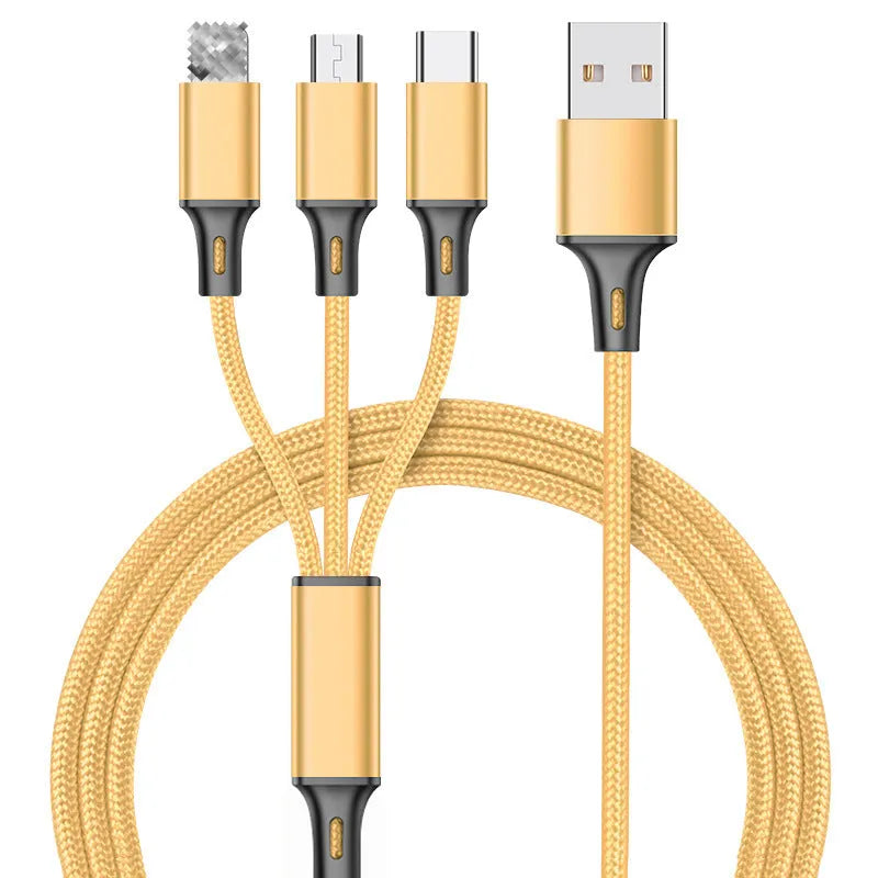 Braided 3-in-1 universal charging cable with aluminium alloy connectors in six colour options