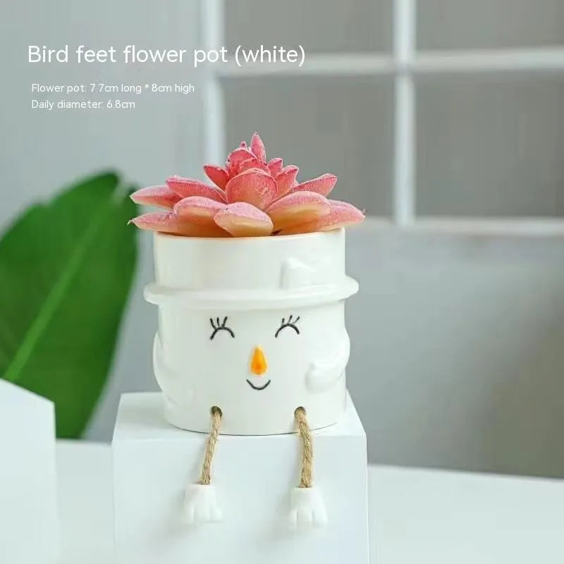 Ceramic hanging foot flowerpot for succulent plants in cartoon style with multiple colour options