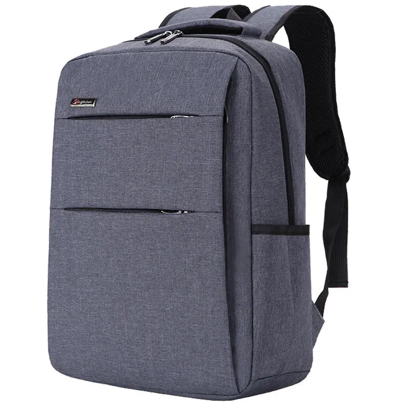 Waterproof shockproof rechargeable laptop backpack in Oxford cloth showing size options for 14-inch and 15.6-inch computers