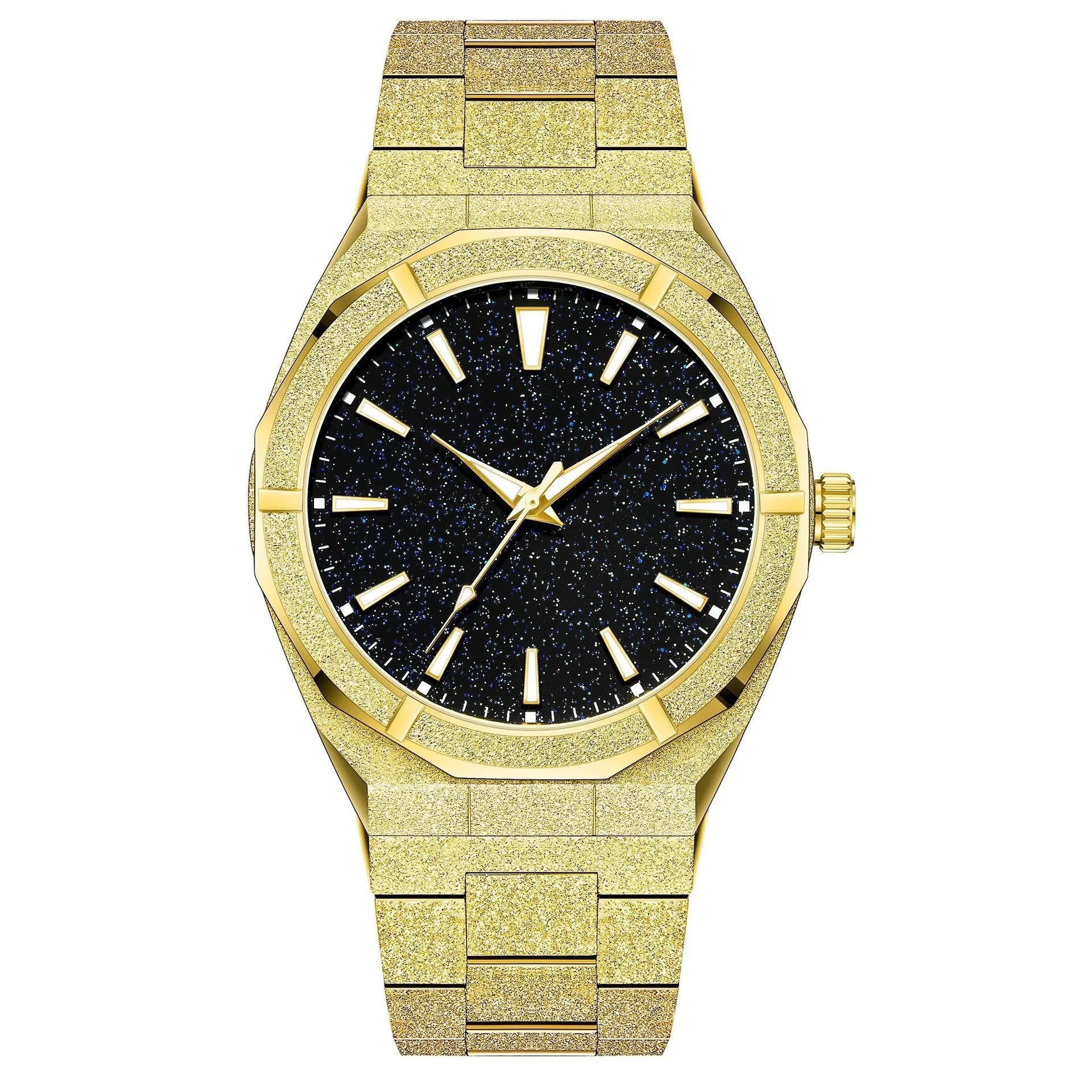 Men's frosted stainless steel business watch with luminous markers in silver, gold and black colour options