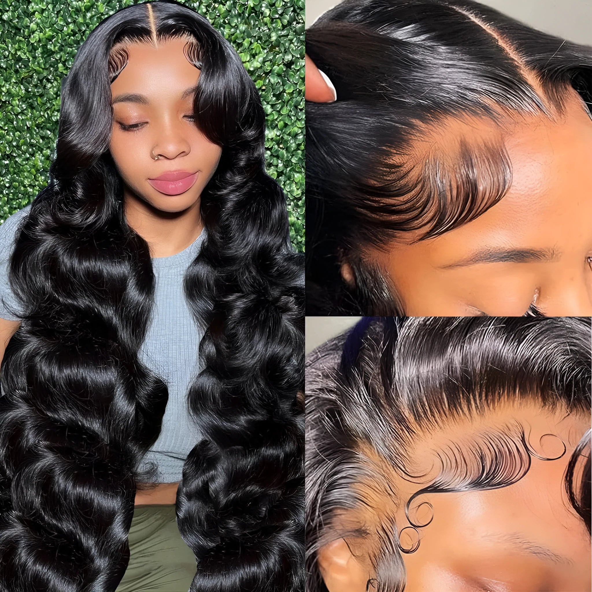 Black medium long curly synthetic wig with lace mesh cap, showing 22-inch waves in M1613 colour.