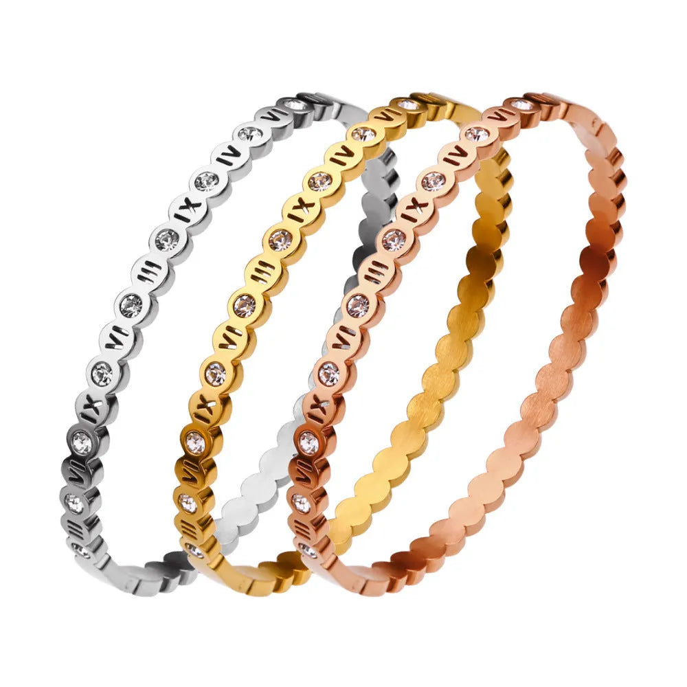 Titanium steel Korean style number bracelet in electroplated metallic finish