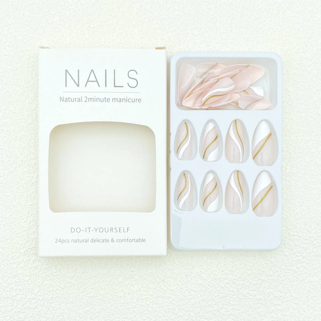 Golden Lines plaid pattern nail stickers in JF0518 colour, medium drop shape on plastic sheet.