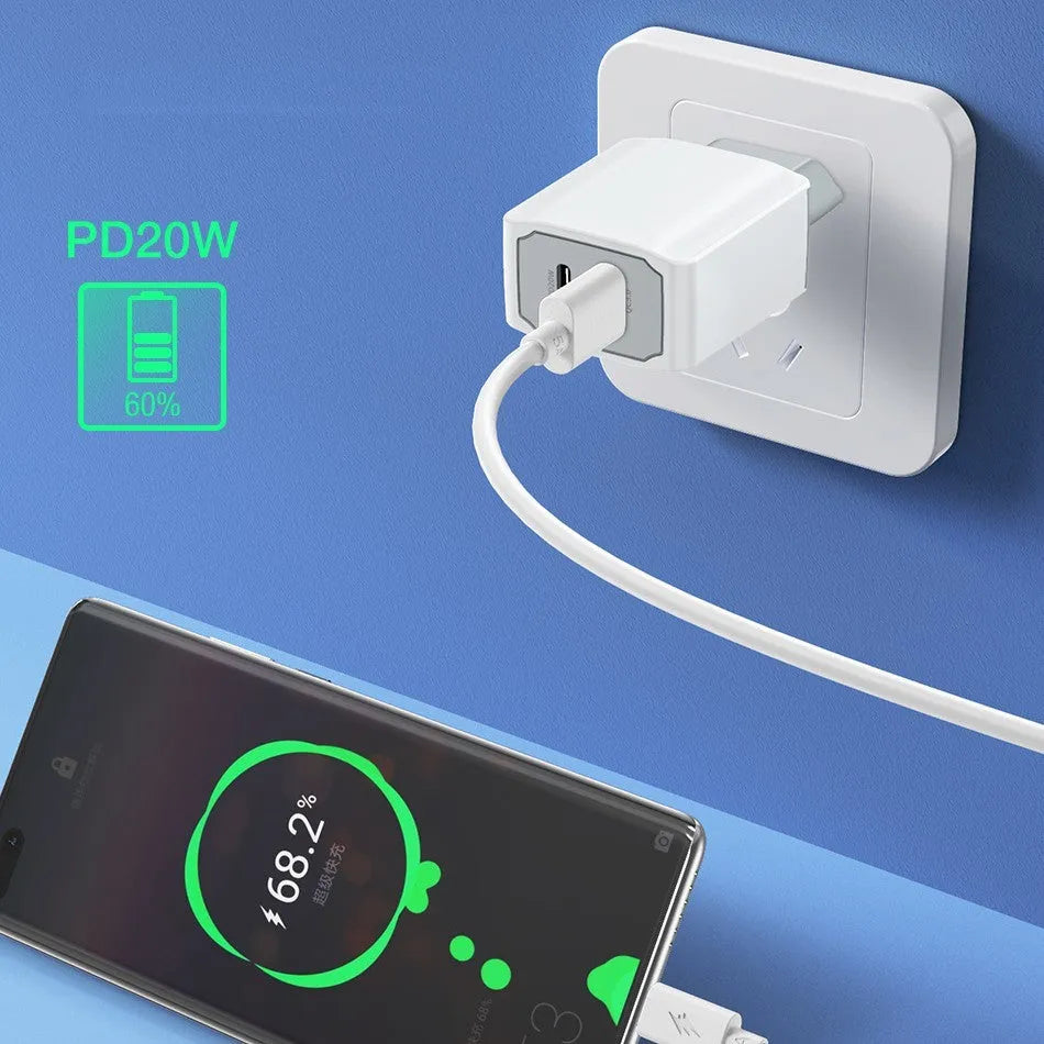 White European standard phone fast charger and USB cable set with fireproof ABS PC construction