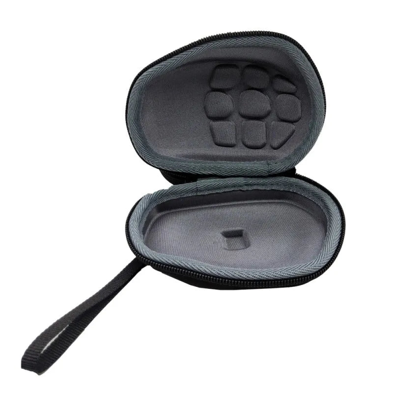 Black mouse storage box with nylon 1200D exterior and handle, interior EVA foam padding