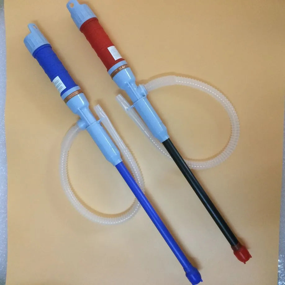 Blue manual hand pump for fuel transfer with suction tube