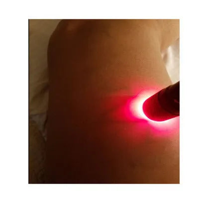 Black aluminium alloy smart vein locator with red LED lights on.
