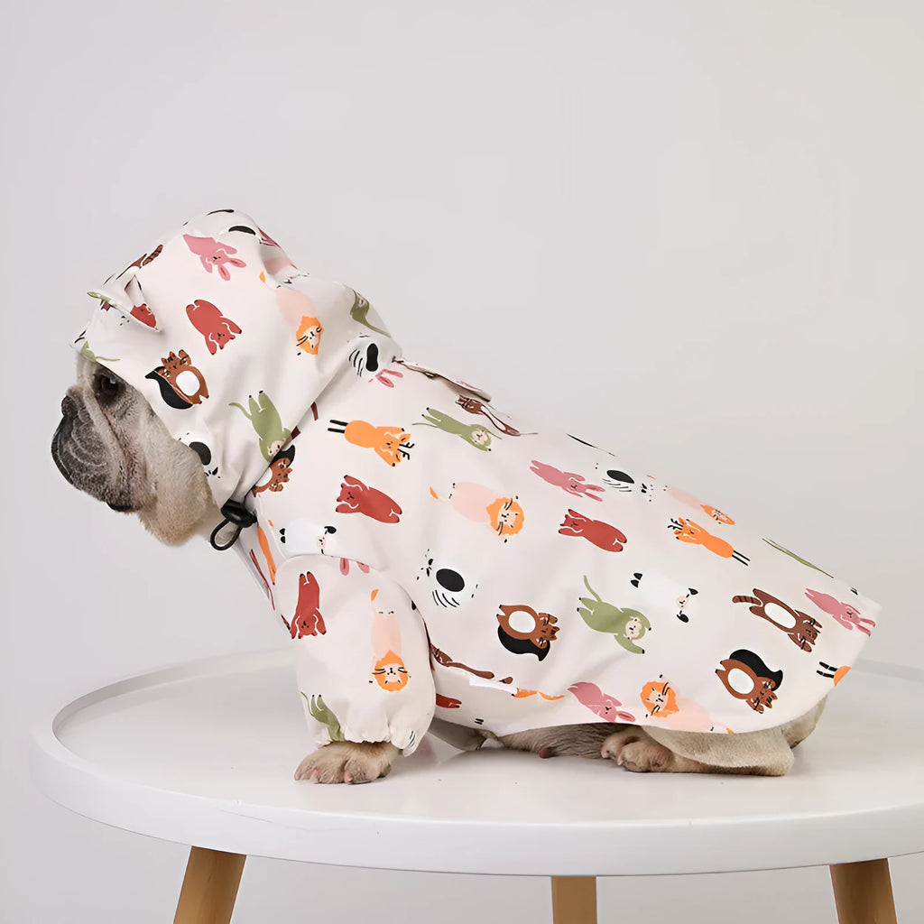 Beige cartoon design dog raincoat waterproof PU material pet clothing