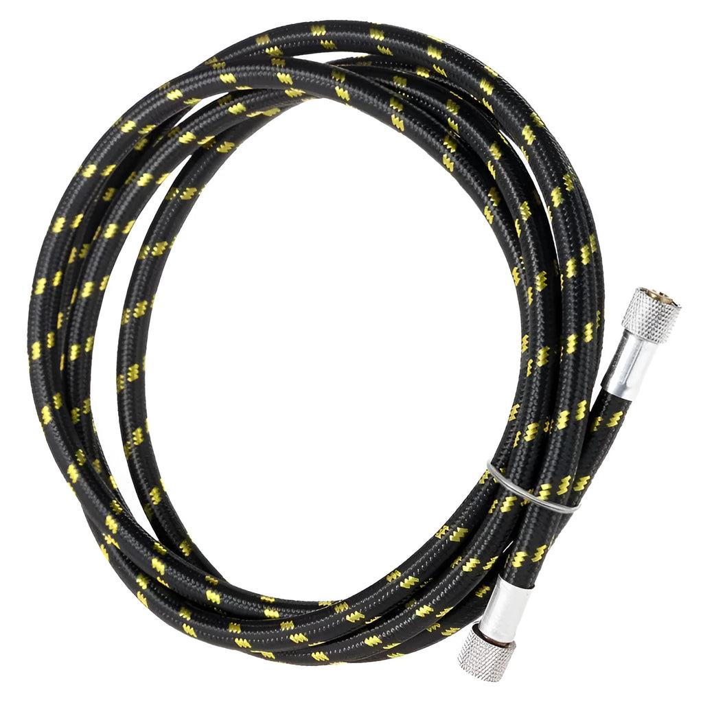 Black braided nylon airbrush hose, 1.8m length, 1/8 inch diameter, for connecting airbrush to compressor.