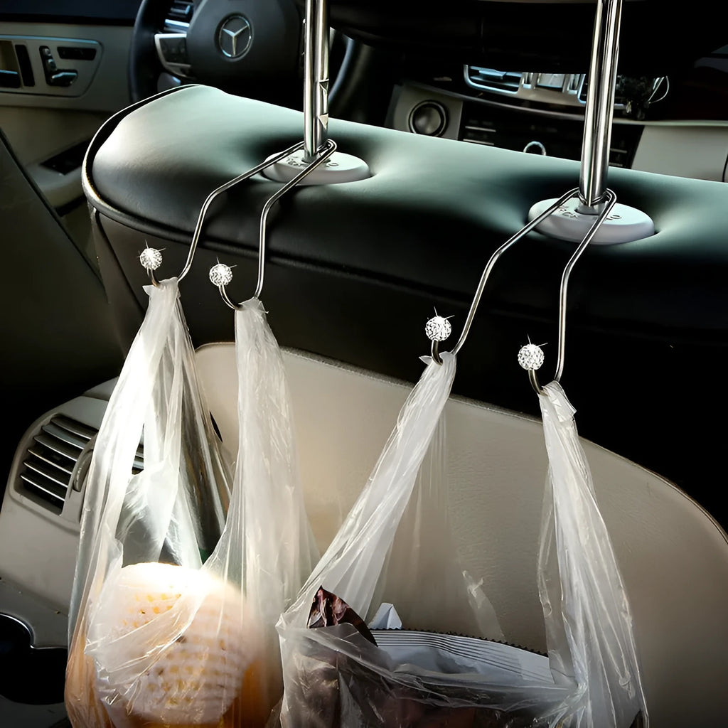 Stainless steel car seat headrest hook with rhinestone decoration in various colours