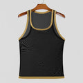 Men's black mesh athletic vest with straight hem for sports and fitness activities