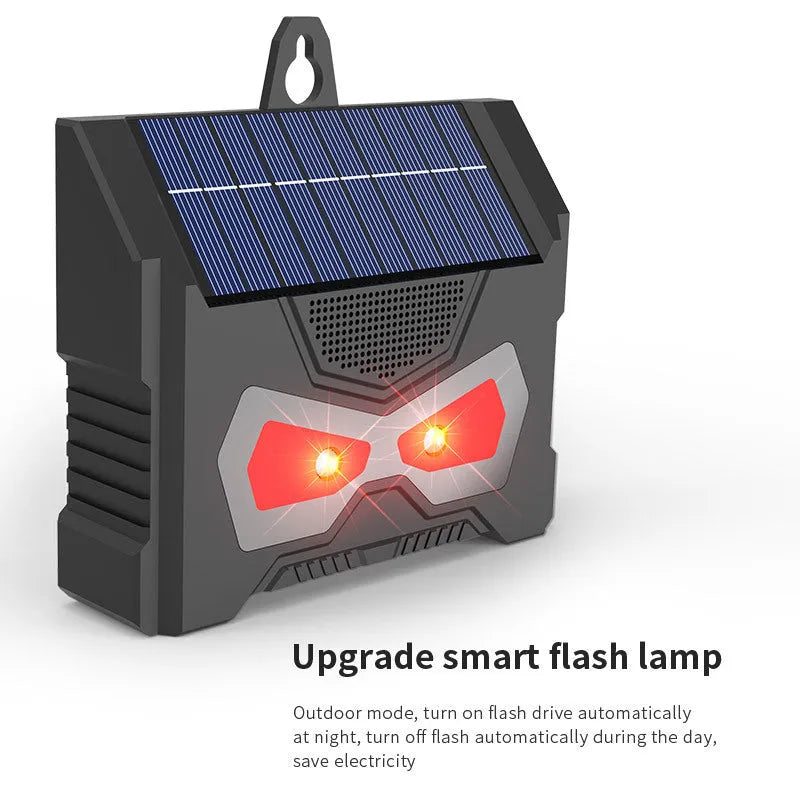 Black solar-powered ultrasonic animal repeller for garden and yard protection