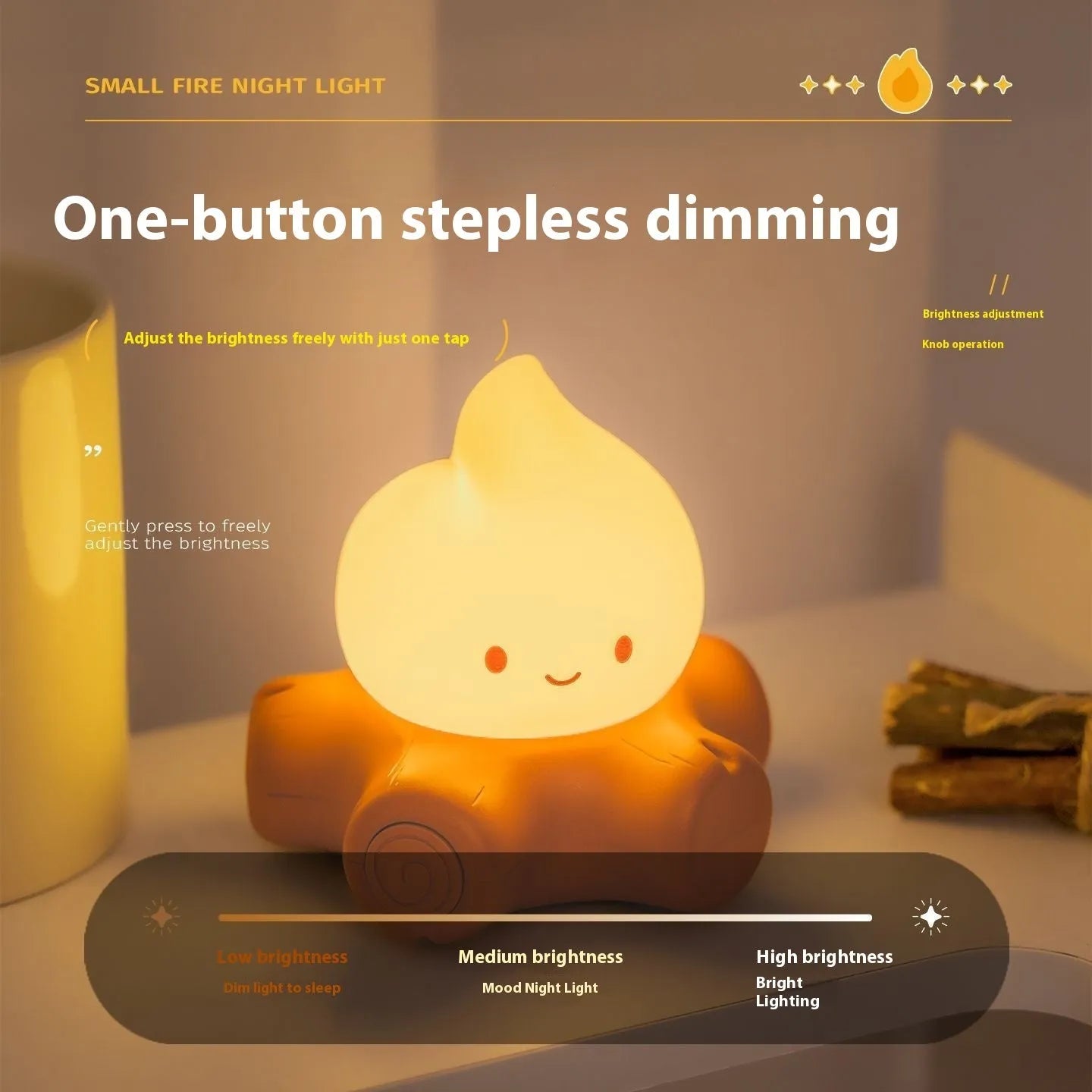 Cartoon silicone fire pile night lamp with ABS shade in yellow light