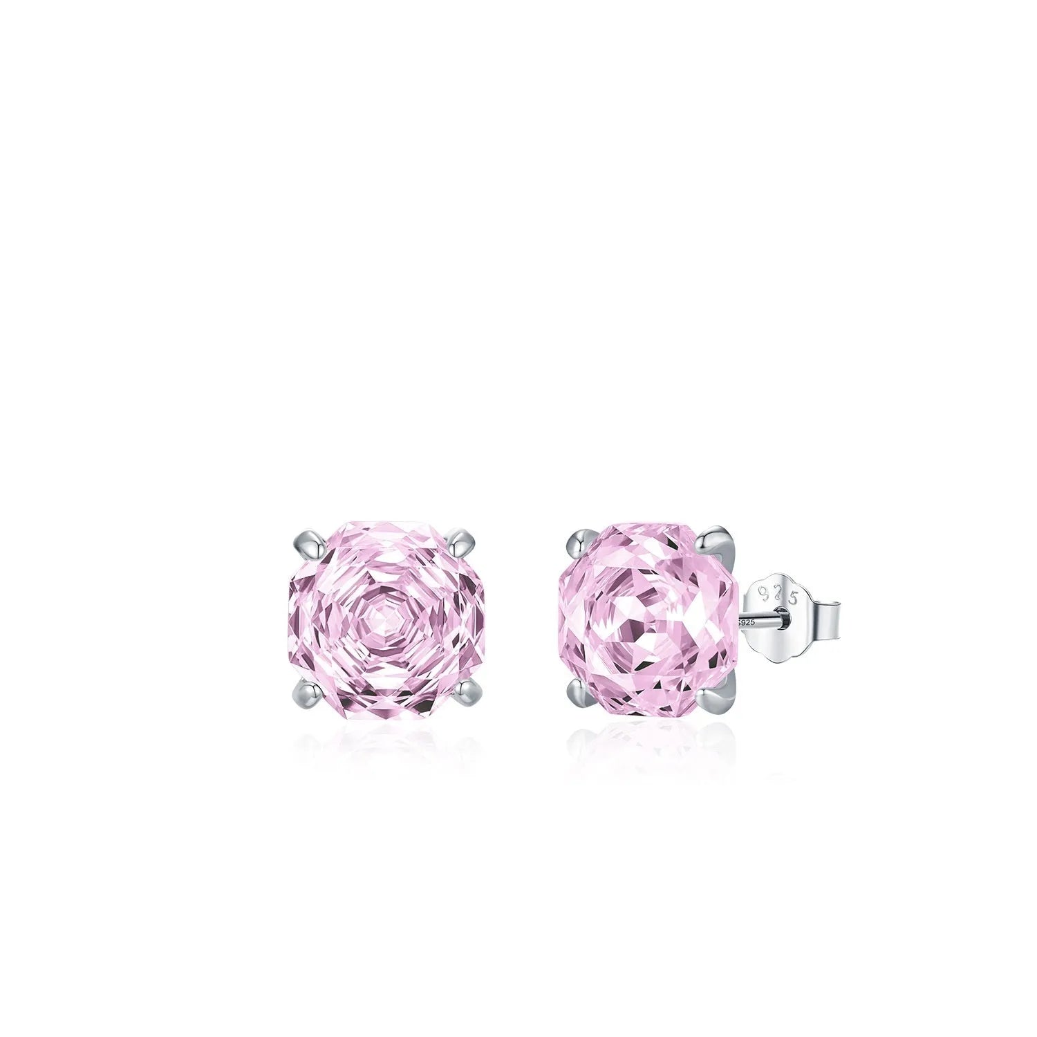 A pair of S925 sterling silver rose flower stud earrings for women, shown in 6mm and 8mm sizes.