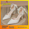 Women's fairy bow high heels in apricot with 6cm wine glass heel, side view