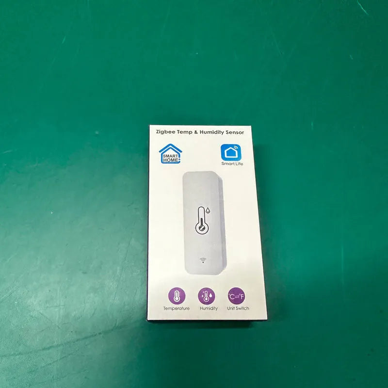 Smart WiFi Zigbee temperature humidity sensor with ABS casing showing wireless connectivity