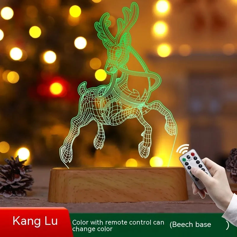 Acrylic 3D Christmas LED night light, 4.5V decorative lamp in festive colour options