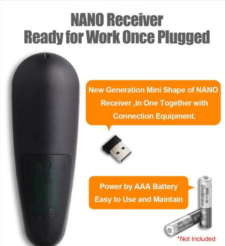 G30 wireless keyboard remote control with QWERTY keys and integrated air mouse function on a black background.