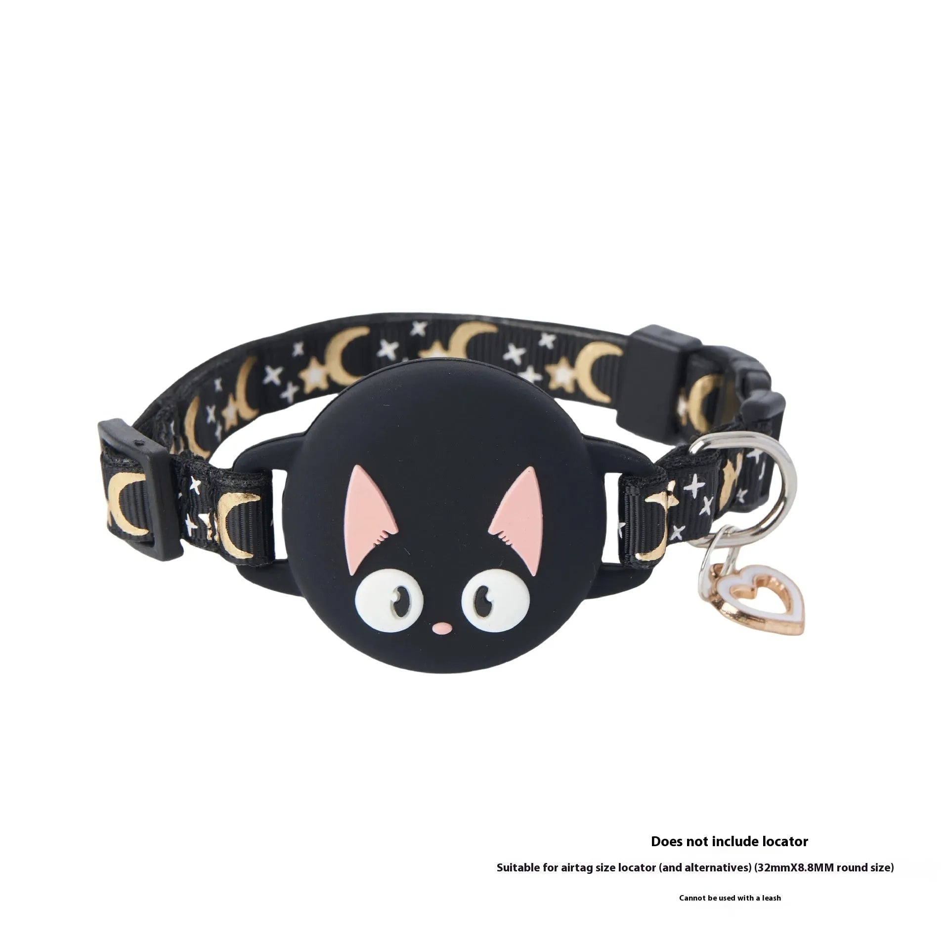 Adjustable cat collar with integrated plastic case for holding a white Apple AirTag, shown in pink.