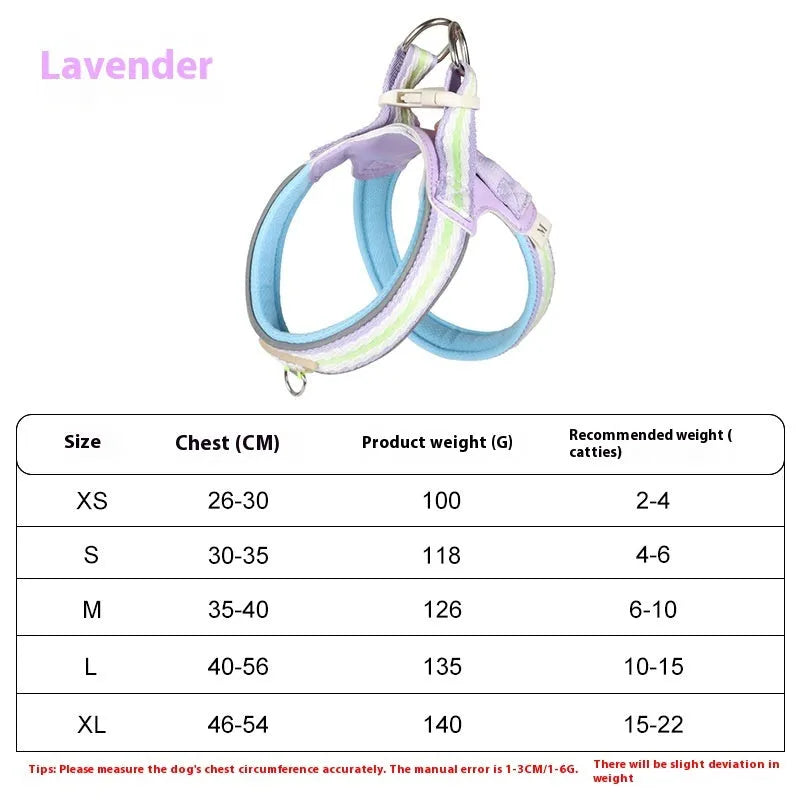 Polyester dog harness with Y-shaped chest strap and integrated hand-holding rope in four colour options