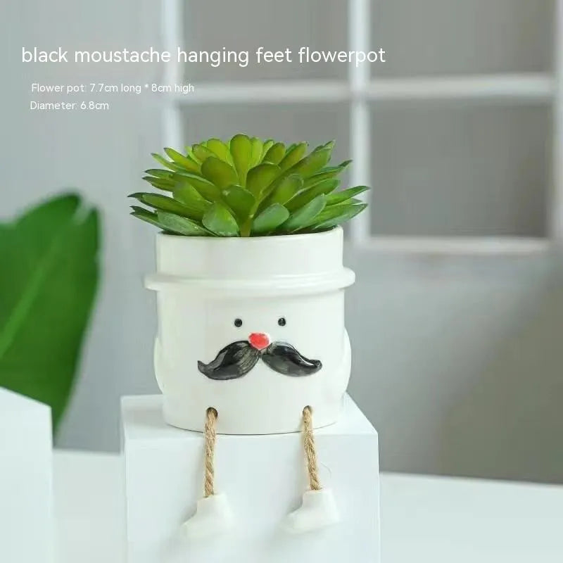 Ceramic hanging foot flowerpot for succulent plants in cartoon style with multiple colour options