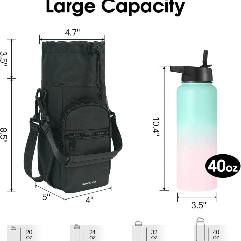 Cloth canvas water bottle pouch crossbody bag in black, green, or pink colours