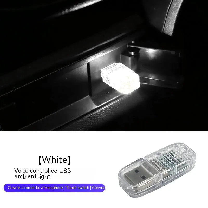 Car USB ambient atmosphere light with multiple colour modes including RGB voice control and touch operation