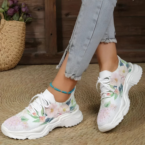 Flyknit casual slip-on running shoes with 3D printed flower design in multiple colours