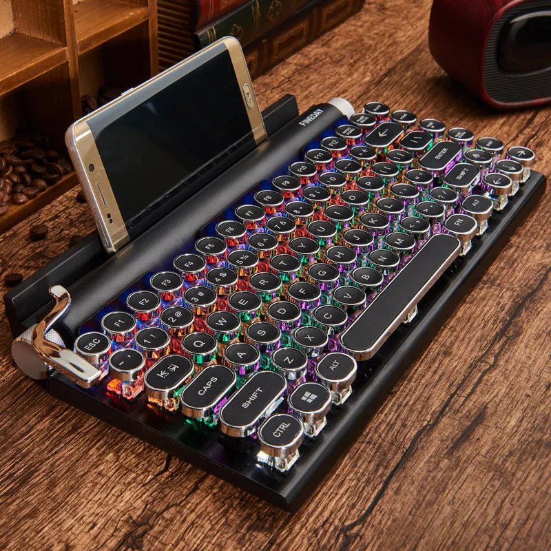 Black Dot retro typewriter mechanical keyboard with Bluetooth and seven-colour backlight