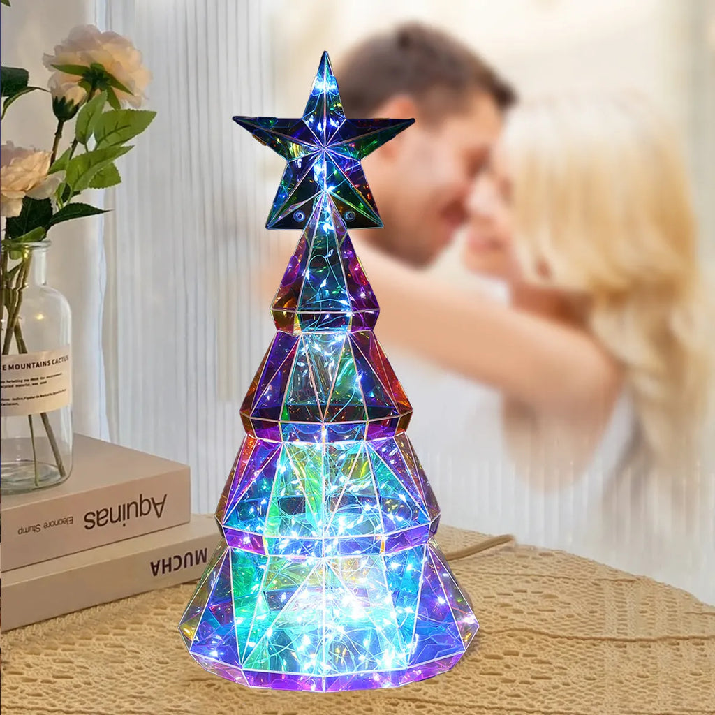 Colourful cartoon-style Christmas tree light made of PET, dimensions 14.5 by 4.8 by 20cm.