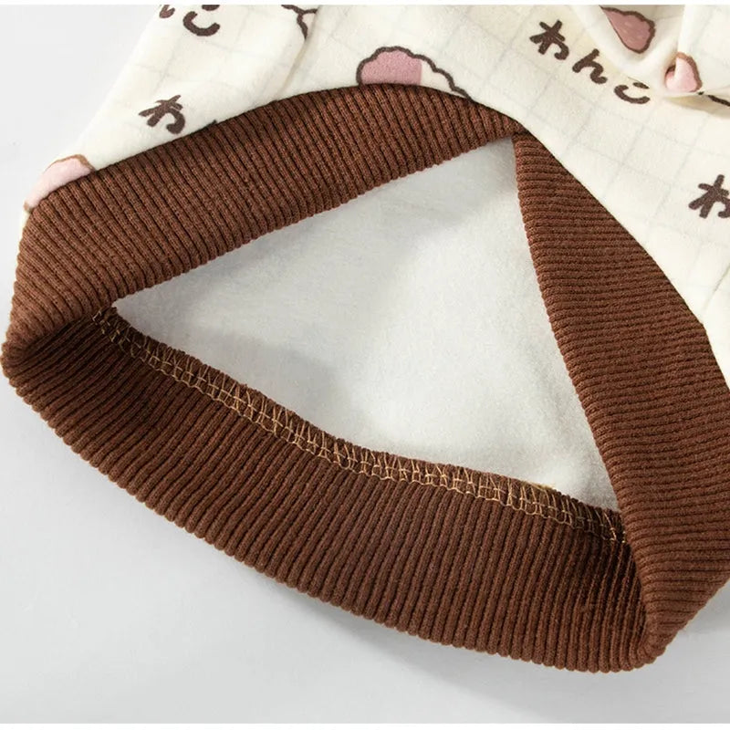 Warm velvet two-legged pet clothing with pockets, blue and brown, for small dogs and cats