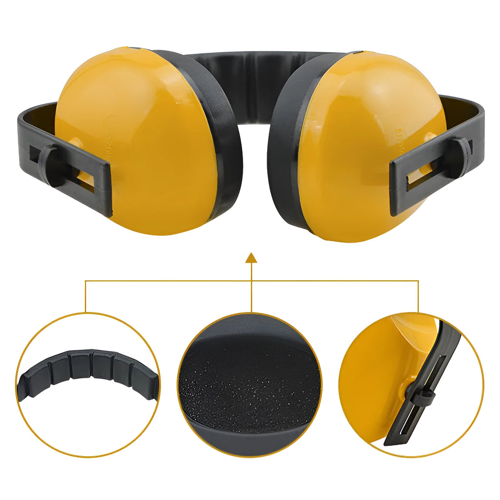Blue soundproof anti-noise headphones with ABS construction and adjustable headband