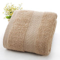 Thickened cotton blend bath beach towel showing colour options including green, blue, brown, and pink