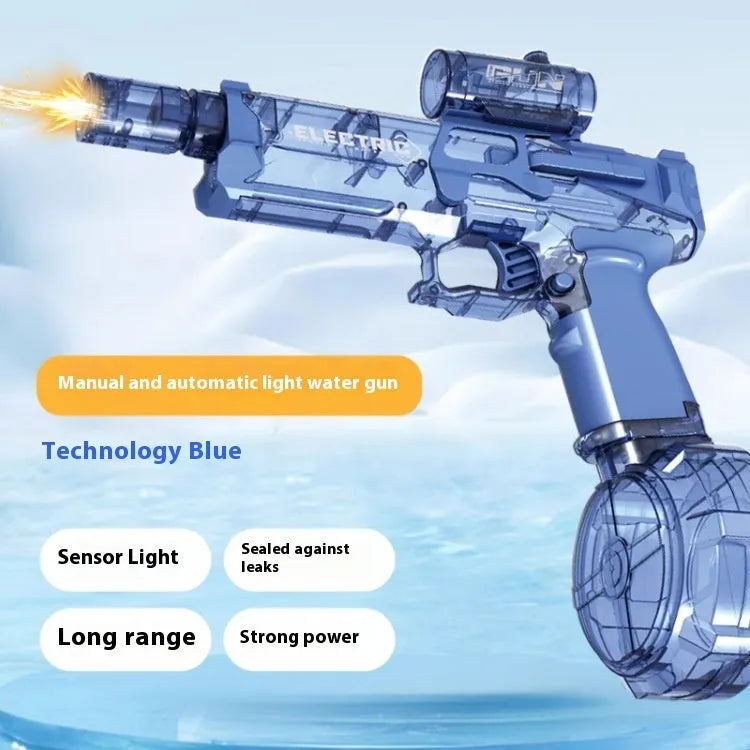 Fire Rat electric water pistol toy in black blue red colours with automatic water feed system