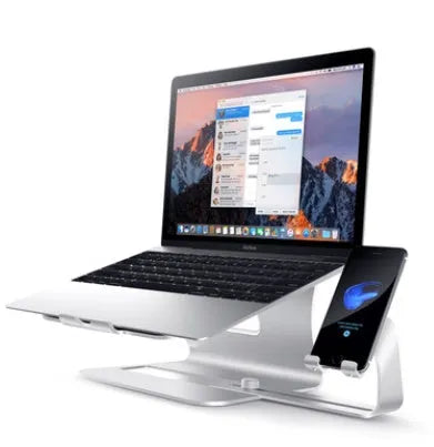 Silver desktop lazy bracket 26x24.3x19cm on a desk holding a tablet