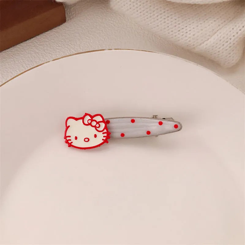 Red stereo love heart-shaped hairpin with French retro dots and willow leaf design