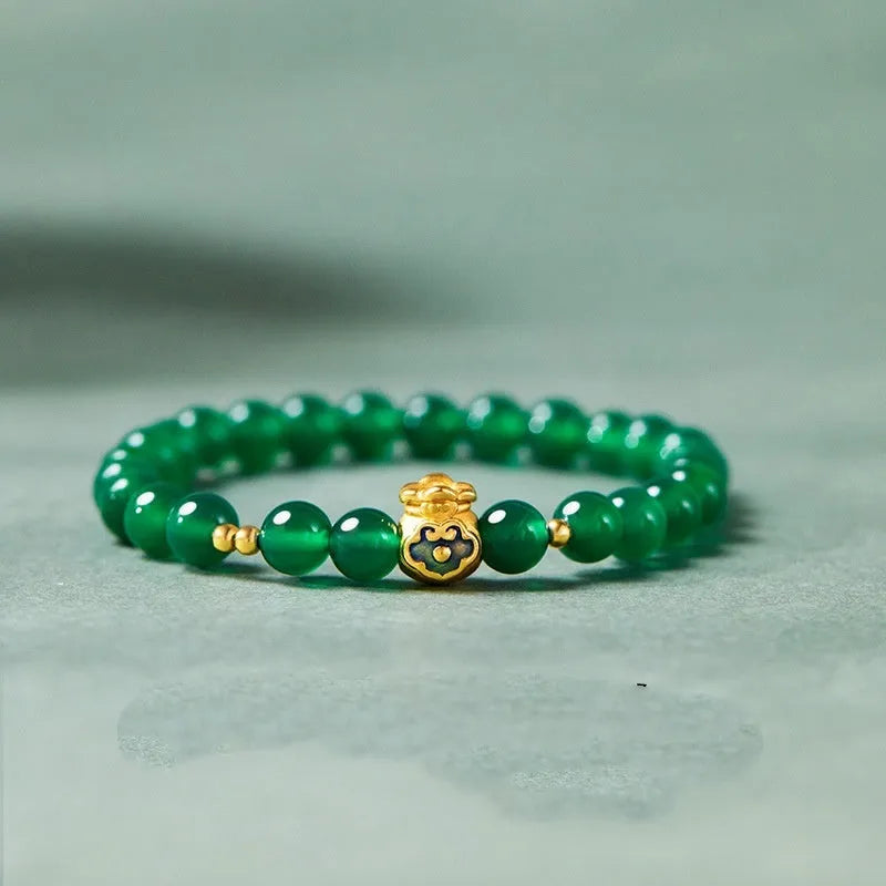 Green turquoise bead bracelet with 8mm beads, unisex string design, electroplated finish, geometric shape