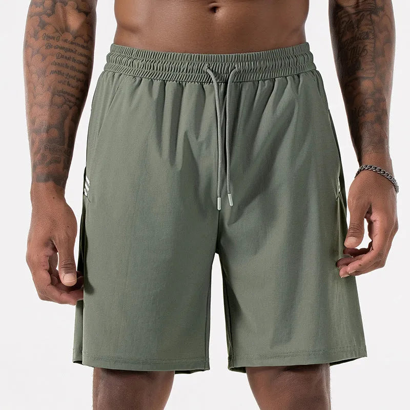 Men's Ice Silk quick-drying shorts nylon breathable black high waist drawstring cropped sports