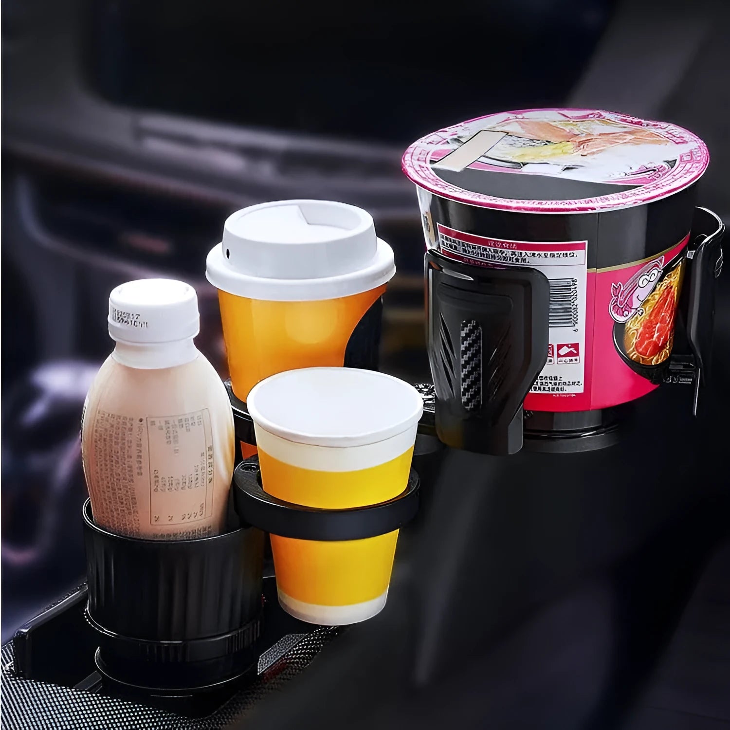 One Point Four carbon fibre black adjustable car drink cup holder with retractable base.